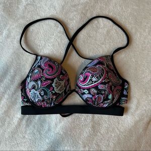 Shade & Shore Black Pink Blue Purple Paisley Padded Crisscross Bikini Top 38C